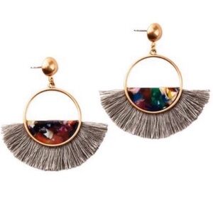 Canvas Style Jewel Abalone Hoop Fringe Earrings, Jewel-Tone Gold Earrings